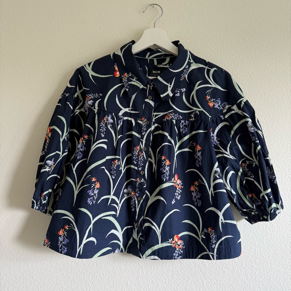NWT Anthropologie Floral Collar A-Line Blouse Size M